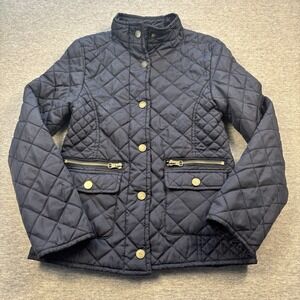 Me Jane Girls Navy Blue Quilted Riding Jacket Coat Sz 7 Classy Y2K Chic